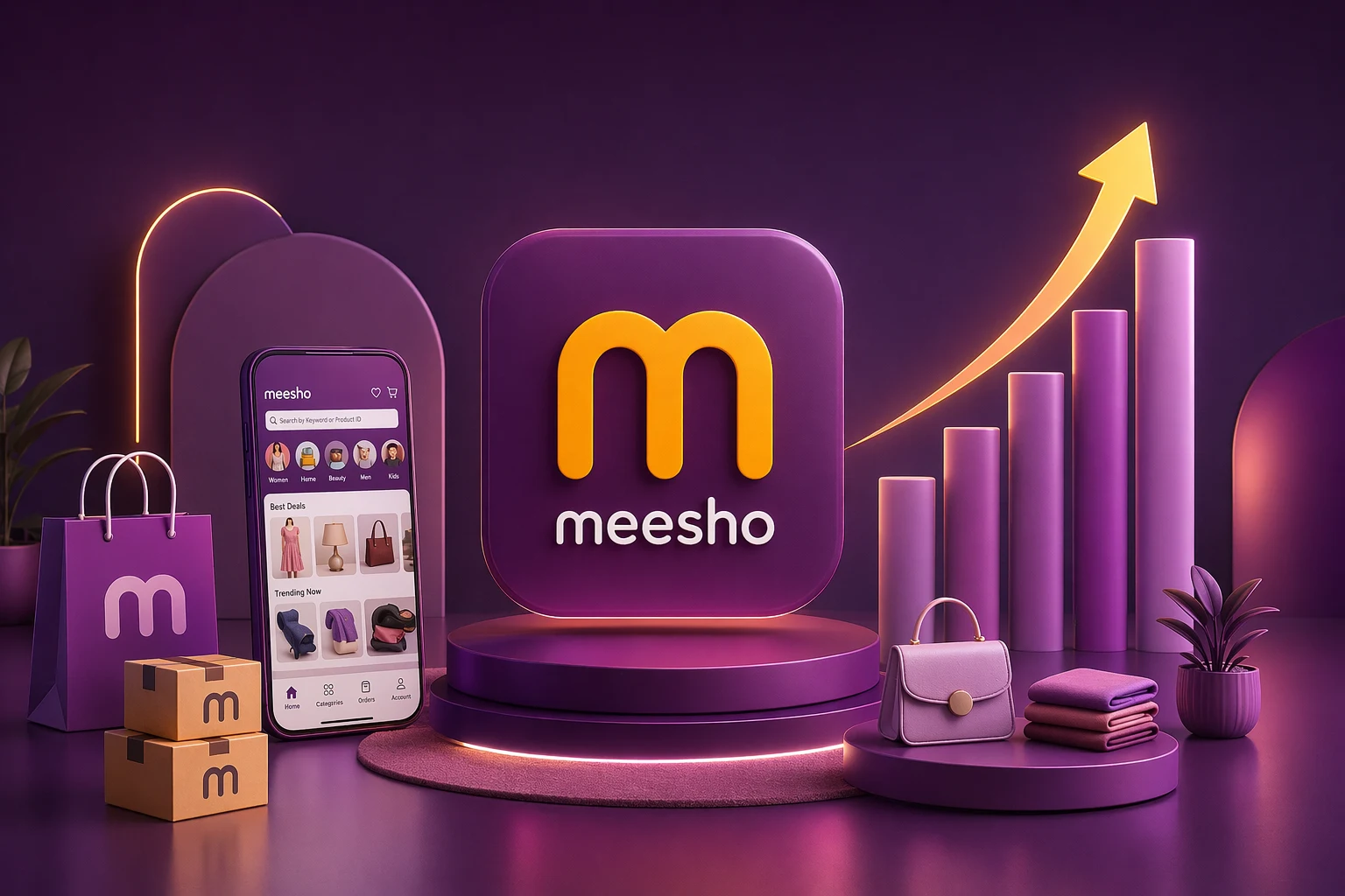 meesho seller services interface with product catalog mobile app and sales growth analytics