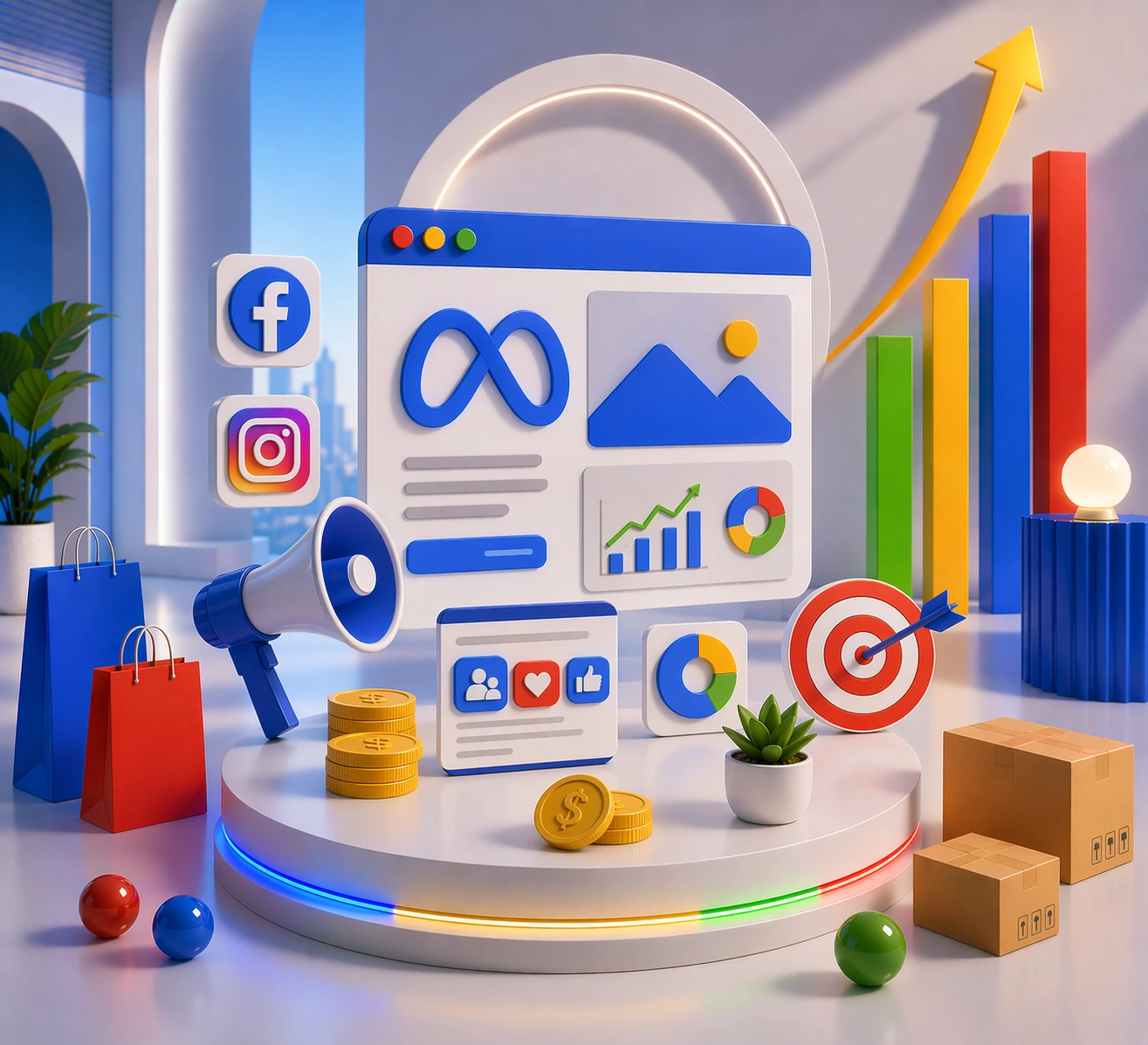 meta ads management services dashboard with facebook instagram campaigns engagement and conversion growth