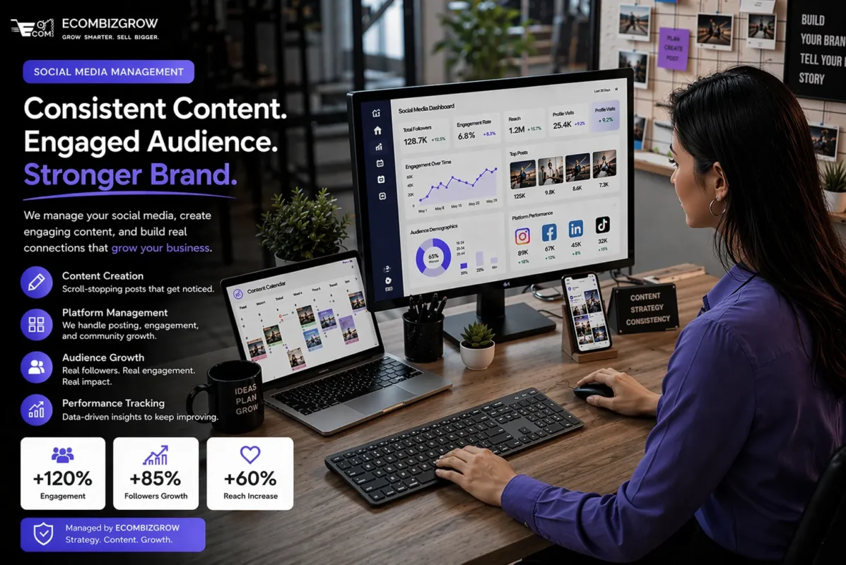 social media management services to increase engagement, grow followers and build brand presence for businesses